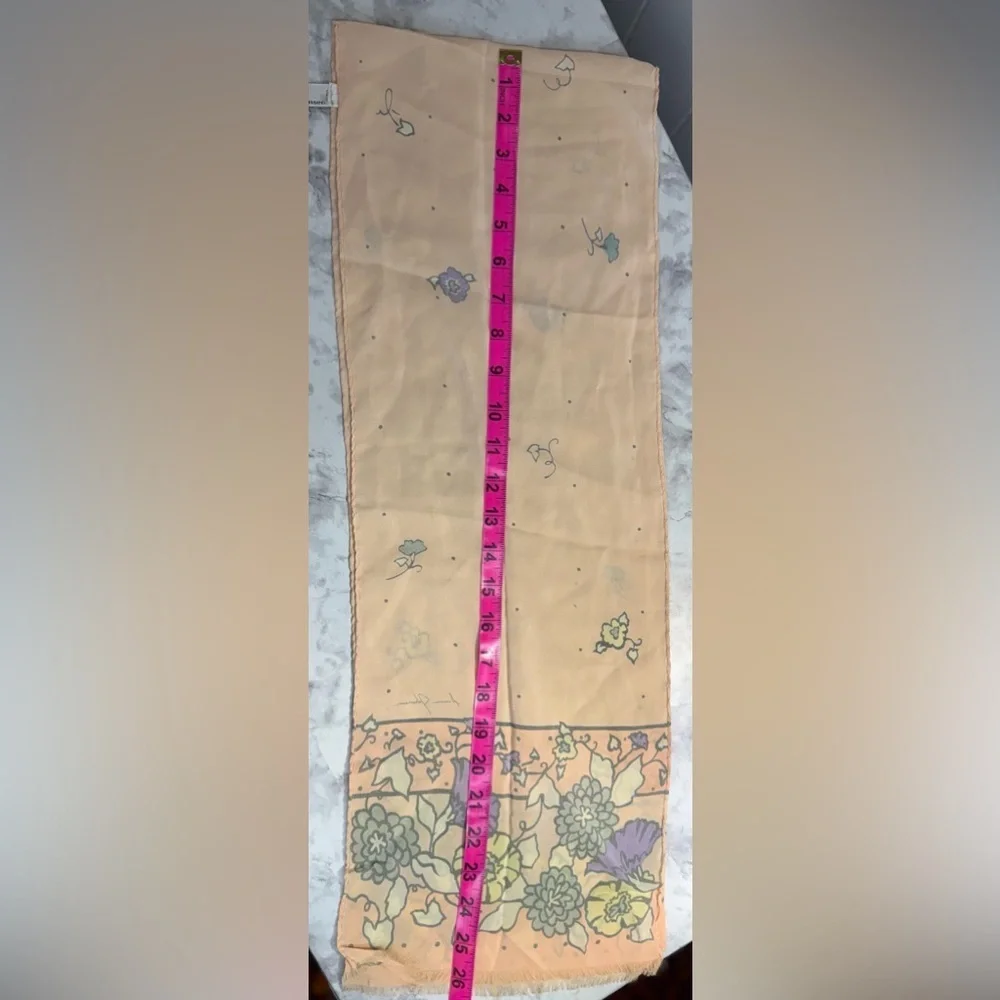 100% silk Vintage Ginnie Johansen peach floral design scarf